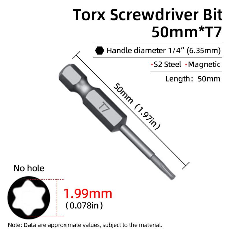 Бита Torx 50 мм Магнитная S2 Сталь 1/4'' Шестигранный хвостовик Полое отверстие Безопасные биты T5-T40 Электрическая дрель-шуруповерт Ручной инструмент