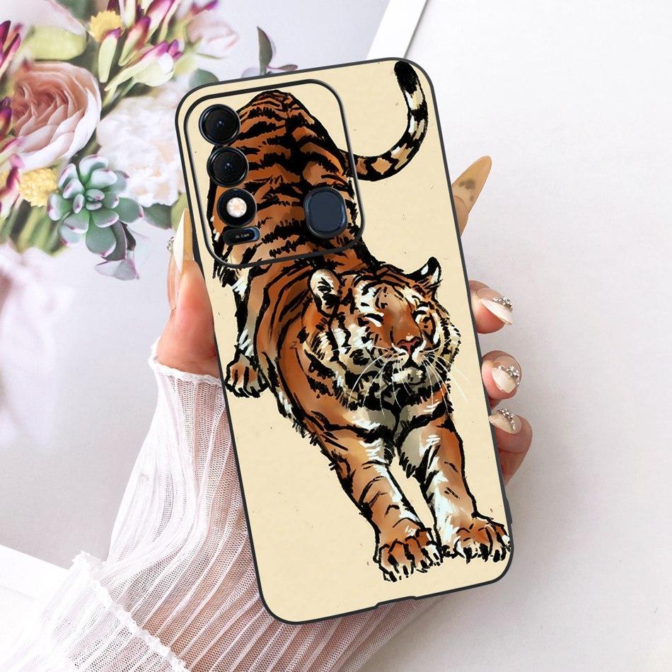 For Tecno Spark 8 8T 8C Cool Dragon Tiger Pattern Phone Case For Tecno Spark8C Spark8 KG5k KG6p Black Silicone Soft Cases Bumper