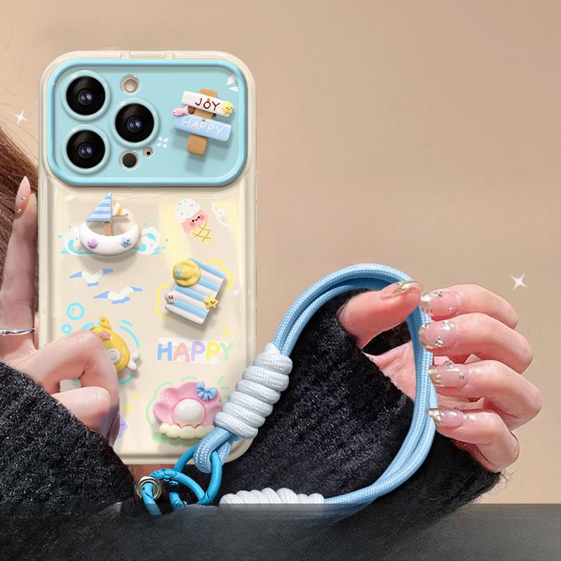 Подходит для чехла для мобильного телефона Apple 15 Iphone14/13pro Пляжная мультяшная кукла Ремешок 12 Большое окно откидной 11