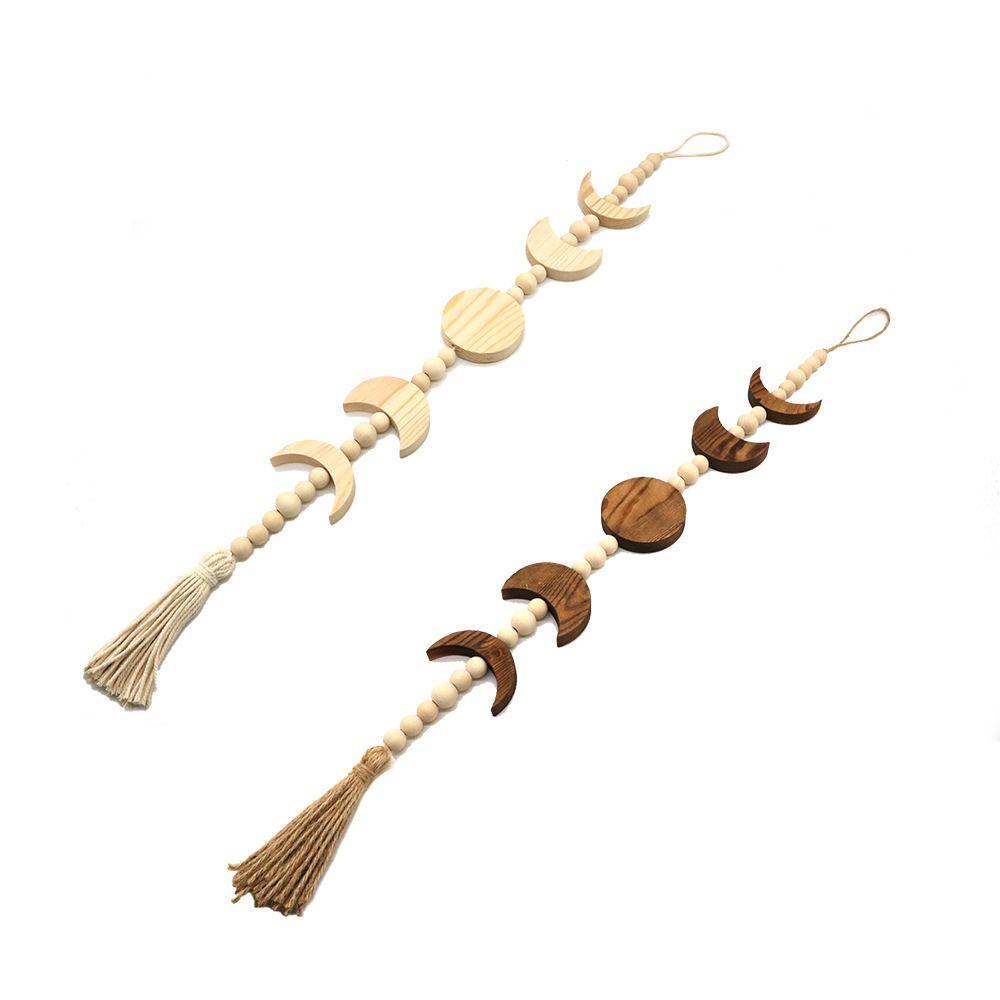 Living Room Celestial Ornament Tassel Garland Wood Moon Phase Wood Bead Wall Hanging