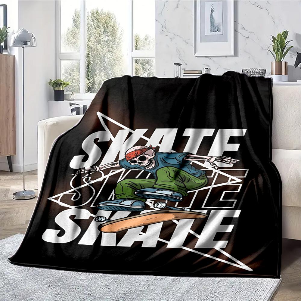 skateboard Theme Printed Blanket - Perfect for Couch, Bed, Travel & Outdoor Use | Machine Washable, Cozy & Durable.