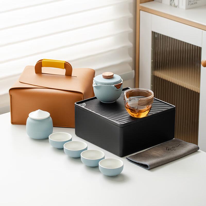 Portable Ceramic Travel Tea Set with Tea Tray