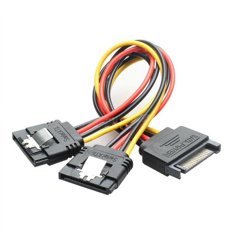 SATA 15Pin Power Cable Splitter 1 Male to 2 Female Plug Extend Wire Adapter with Lock Buckle Sata Power Supply Cord PC SSD Line