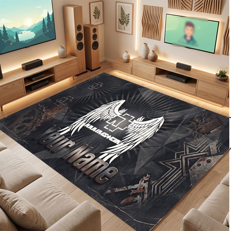 Rammstein Personalized Crystal Velvet Carpet, Customized Name Text Soft Anti‑Slip Rug for Living Room Bedroom