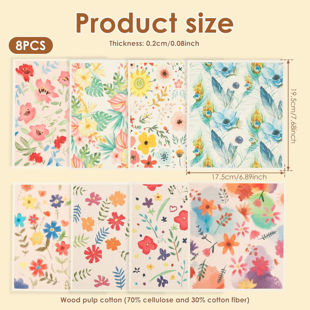 8Pcs Kitchen Dishcloth Absorbent Swedish Dishcloths Kitchen Dish Rags Reusable Wet Dry Cleaning Cloths for Kitchen Bathroom