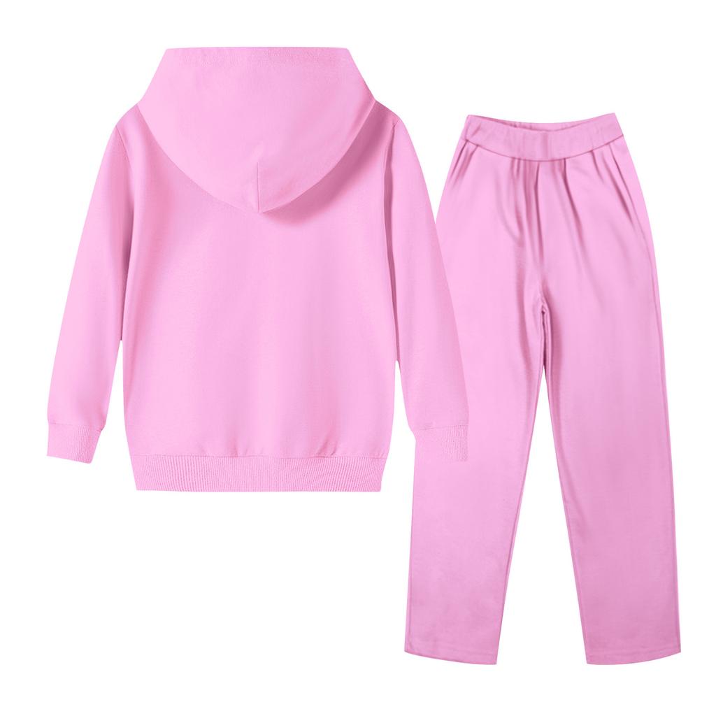 Kids' Plush Long Sleeve Long Pants Loose Pullover Bow Print Hoodie Set