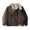 Winter Women Faux Fur Jacket Coat Fur Collar Black Baggy Thickening Warm Streetwear Plush Patchwork Leather Clothing Top