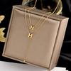 Titanium Steel Double-Layer H Pendant Necklace - Chic & Durable Clavicle Chain with Tassel for Women
