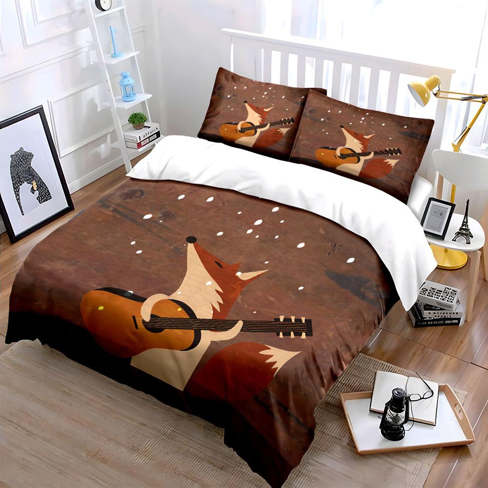 Fox Playing Guitar Art Design Bedding Duvet Cover Set Duvet Cover Pillowcases (1*Duvet Cover 2*Pillowcases, without duvet insert)