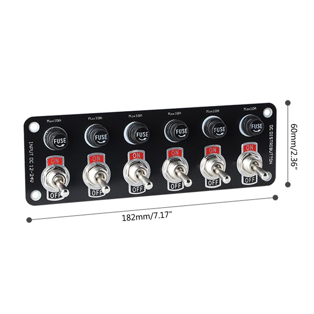 Rockers Switch, 6 Gang Round Rockers Switch Panel, Waterproof Easy-to-Install 12V 24V Switch 10A Fuses for Boats