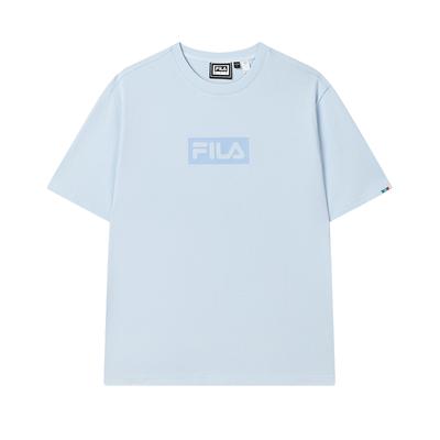 Fila Оригинальная модная универсальная повседневная простая удобная хлопковая трикотажная футболка с коротким рукавом, унисекс, топы, небесно-голубой F51M529110F-LB
