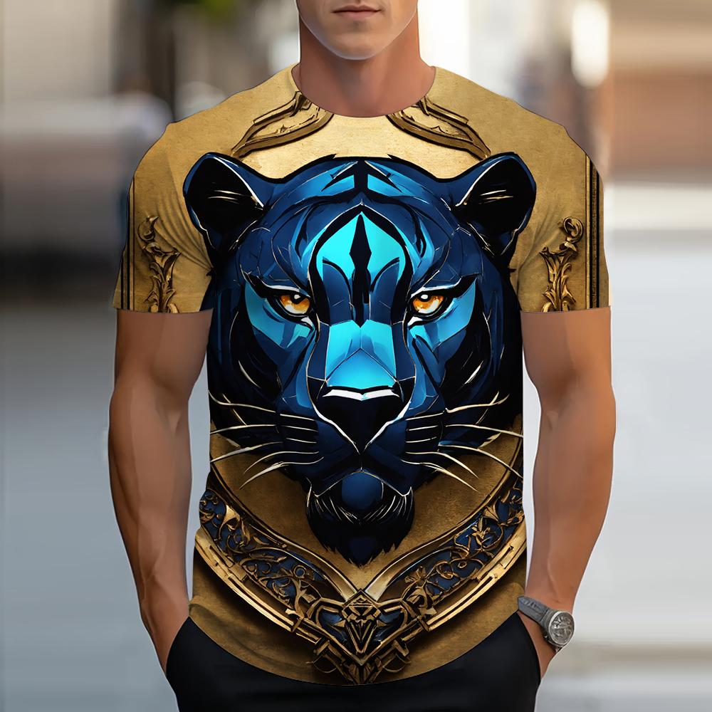 Lion Animal Pattern 3D Print Men Streetwear Hip Hop Short Sleeve Oversized Tees Harajuku Y2k Tops