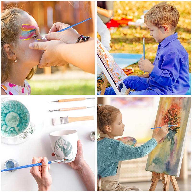 Набор из 20 кистей для рисования для детей, акрил, плоские круглые заостренные кисти для рисования акварелью и маслом