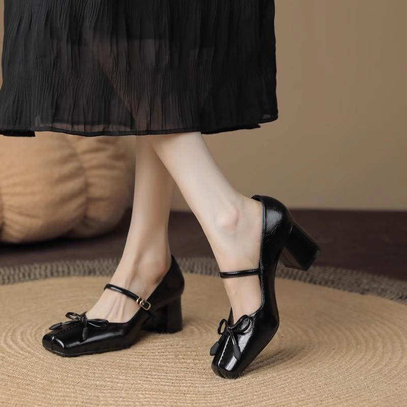 Fashion 2025 Spring Autumn Thick Heels Women Mary Jane Shoes Fashion Butterfly-knot Shoes Ladies Elegant Wedding Party Pumps