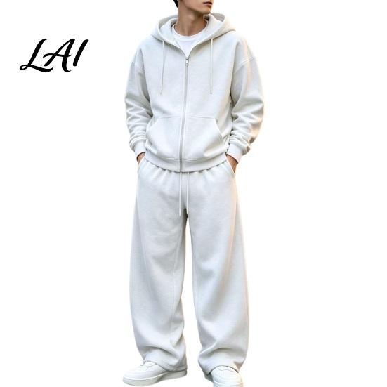 Two Piece Workout Set Men Tracksuit 2 Pieces Set Hoodie Coat Drawstring Sweatpants Active Fitness Outfits Outdoor Activities Outfit Solid