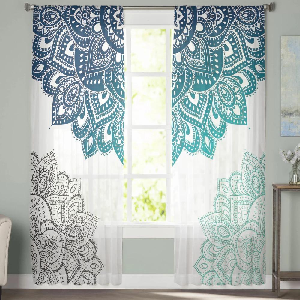 Тюль с градиентом Мандала в прозрачных шторах для гостиной, спальни, кухни, обработка окон, шифоновые шторы, жалюзи