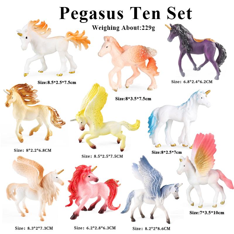 Oenux Mythical Rainbow Pegasus Simulation Animal Figures Model Fairy Tale Fly Horse Action PVC Educational Toys Girl Gift