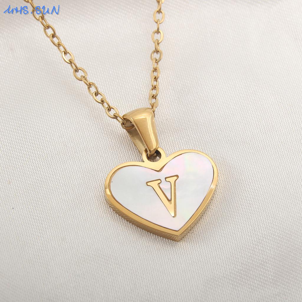 MHS.SUN Stainless Steel Heart Initial Necklace for Women Girls Gold Plated A-Z 26 Letter Pendant Choker Jewelry Birthday Gifts
