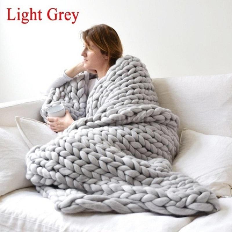 Large Soft Chunky Knitted Thick Wool Blanket With Versatile Colors For Cozy Comfort
