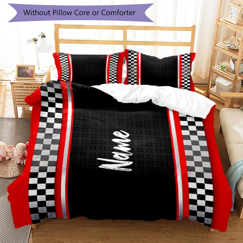 3pcs Custom Name Racing Bedding Set Duvet Cover Closure Includes 1 Duvet Cover & 2 Pillowcases, Soft and Comfortable for All Seasons.