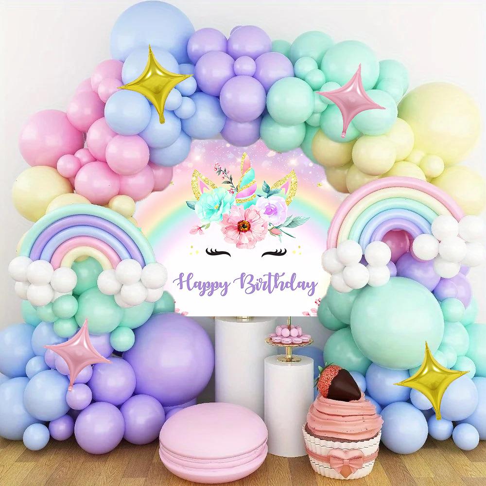 Набор цепочки из воздушных шаров Ткань-фон Единорог Оформление сцены Украшение из воздушных шаров для детской вечеринки по случаю дня рождения Воздушный шар