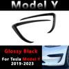 For Tesla Model 3 Y 2017 2018 2019-2025 Glossy Black/Carbon Look Car Front Bumper Fog Light Frame Spoiler Decoration Body Kit