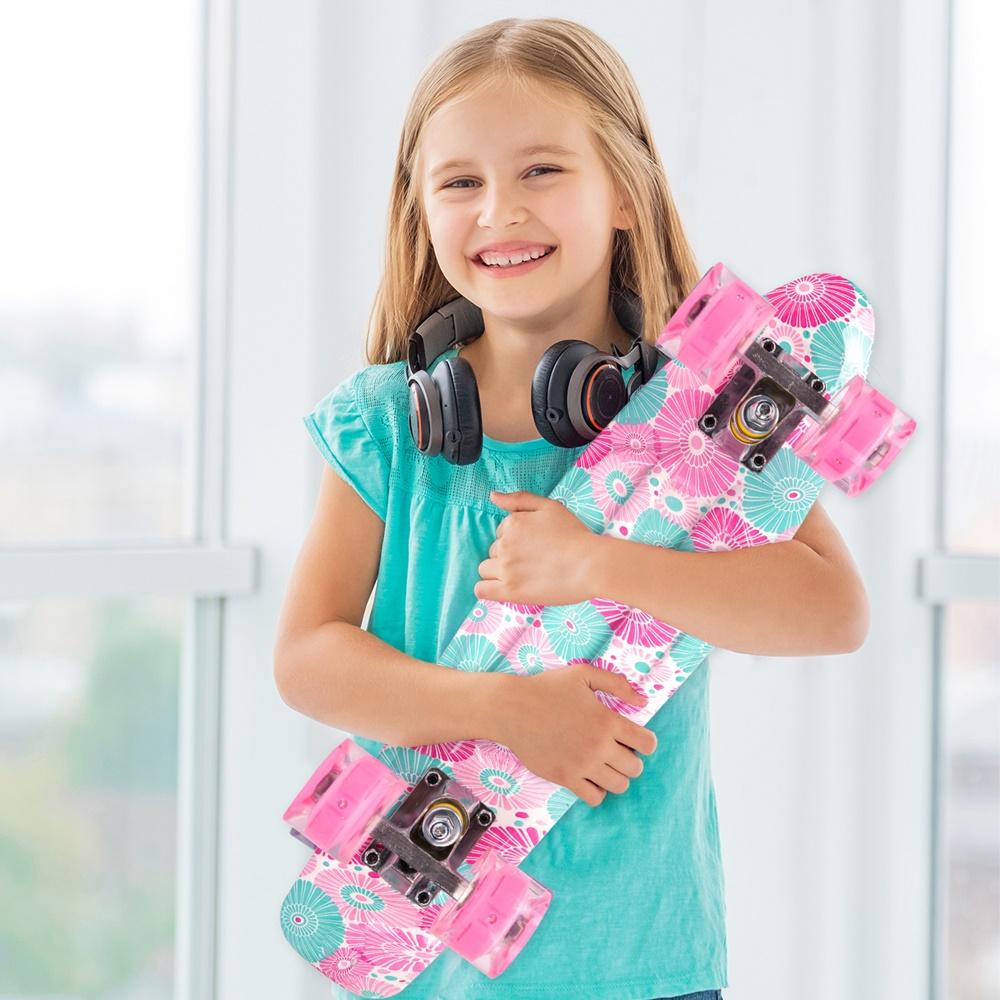 LED Glowing Wheels Kids Skateboard Flowers 56cm ABEC7
