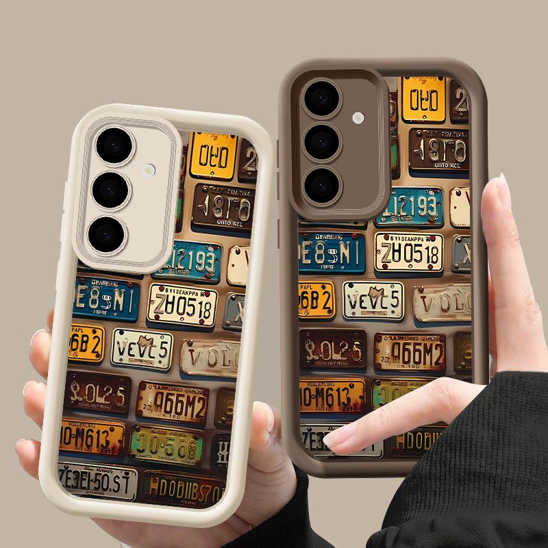 Матовый противоударный чехол с принтом номерного знака для Samsung S25 Ultra S24 FE S23 A56 A36 A16 A15 A55 A35, защита линз, мягкий силиконовый чехол для телефона из ТПУ
