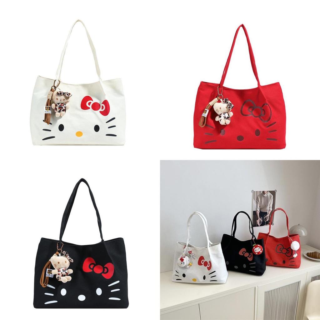 Hello Kitty Fashion Canvas Shoulder Bag With Zipper Interior Soft Construction For Women