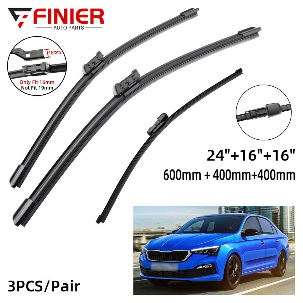 3 шт. щетки стеклоочистителя для SKODA Rapid 2012-2020 24 "16" 16 "подходят для переднего лобового стекла, оконные щетки, резак, аксессуары
