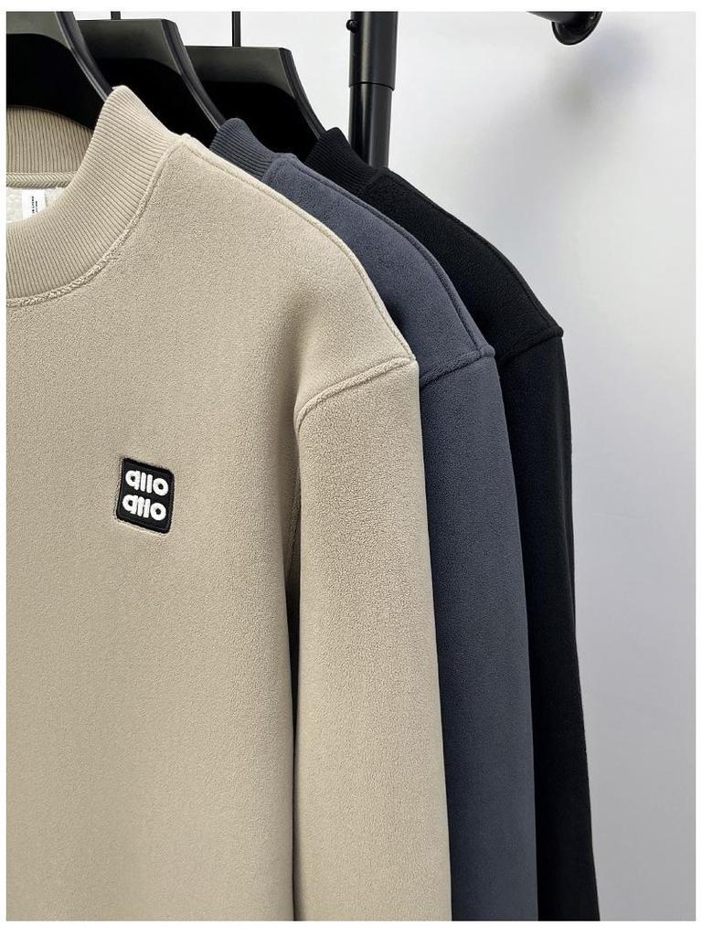 Мужская толстовка из альпаки с бархатной подкладкой, с подкладкой из флиса, универсальная базовая футболка с круглым вырезом