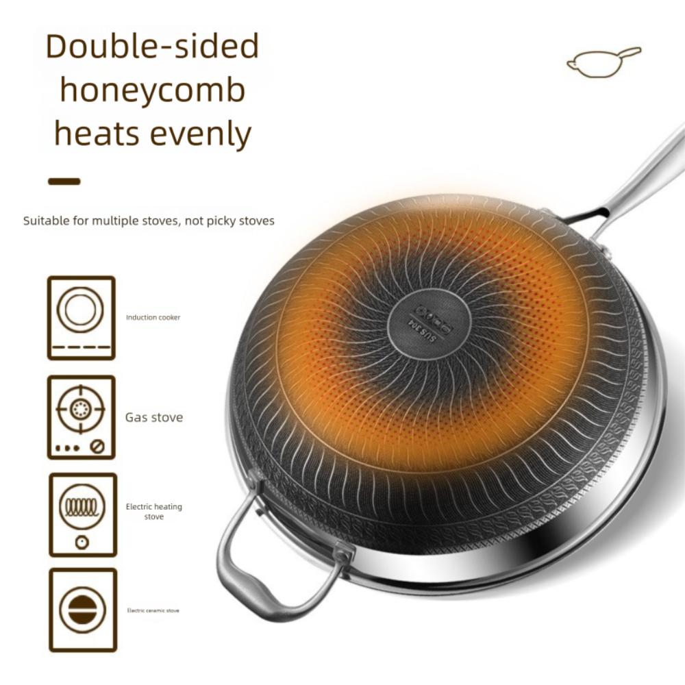 Антипригарный вок из нержавеющей стали 316, без покрытия, с сотовым дном, сковорода вок, газовая, индукционная плита