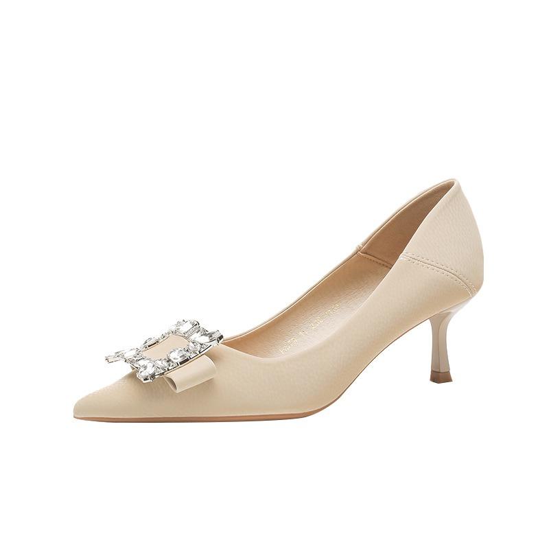 Весна и лето Новый стиль шпильки на высоком каблуке женские остроконечные стразы квадратная пряжка модные одинарные туфли