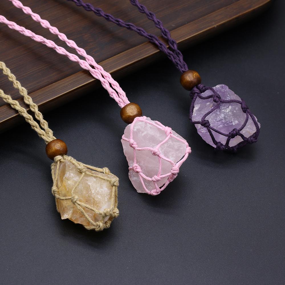 Женское ожерелье натуральный оригинальный камень сетчатый пакет нерегулярный кулон плетеная веревка подвески унисекс любовь романтическая подарочная цепочка 50 см