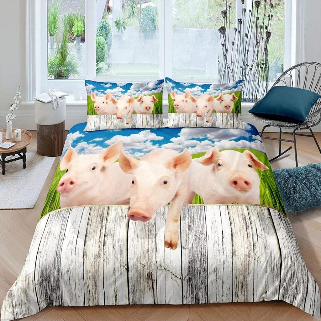 Комплект постельного белья с изображением свиньи, милый мультяшный рисунок свиньи, полиэстеровый чехол с наволочкой размера «king-size» для детей и девочек, комплект постельного белья