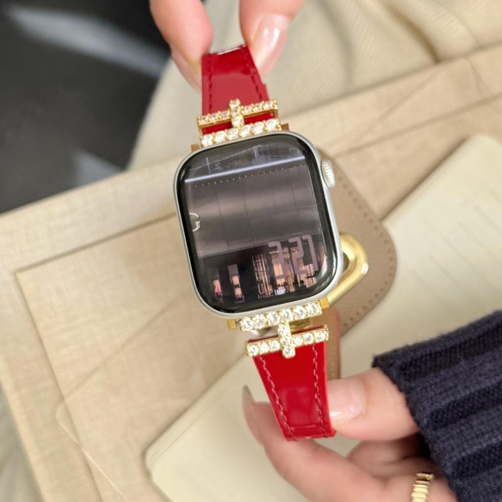 Роскошный ремешок для Apple Watch Ultra 49 мм, H-образная застежка-бабочка с бриллиантами, кожаный ремешок, подходит для iwatch Серии 11/10/9/8/SE3 46/45/44/42/41/40/38 мм