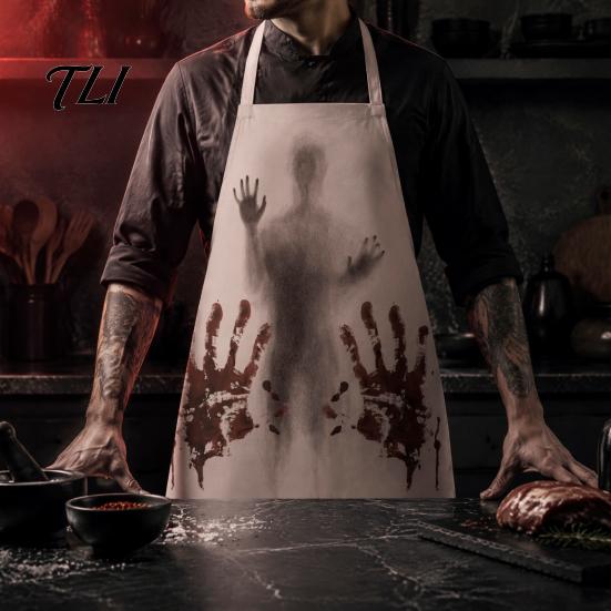 Novelty Barbecue Apron Halloween Butcher with Realistic Blood Stain, Washable Protective Work Apron, Creepy Horror Costume Prop for Cosplay