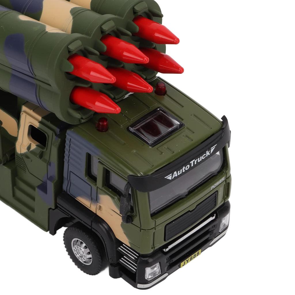 1/50 Military Missile Vehicle Model Alloy Pull-Back Rocket Car Toy with Sound and Light for Kids