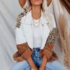 Fashion Women's Loose Lapels Long Sleeves Leopard Print Corduroy Patchwork Shirt Button Tops