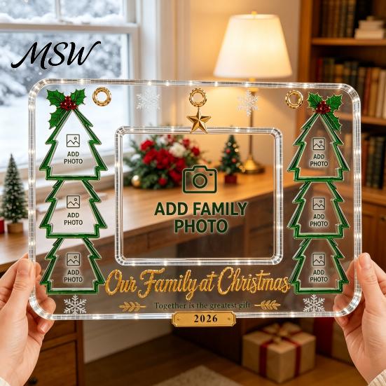 Seasonal Memory Holders Acrylic Christmas Picture Frame Clear Family Holiday Keepsake Frames Photo Anniversary Birthday Gifts for Mom Dad Grandparents