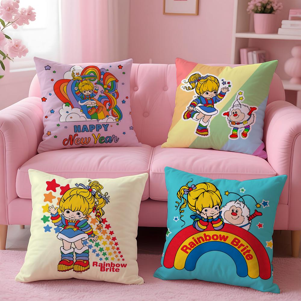 Cartoon RRainbow Brite Cushion Cover Breathable Linen Pillowcase Summer Odorless EcoFriendly Invisible Zipper Washable