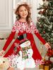 Girls' Autumn and Winter Fashion Dress, 3D Christmas Print Round Neck Long Children's T-shirt Dress, Casual Versatile, Christmas Clothing