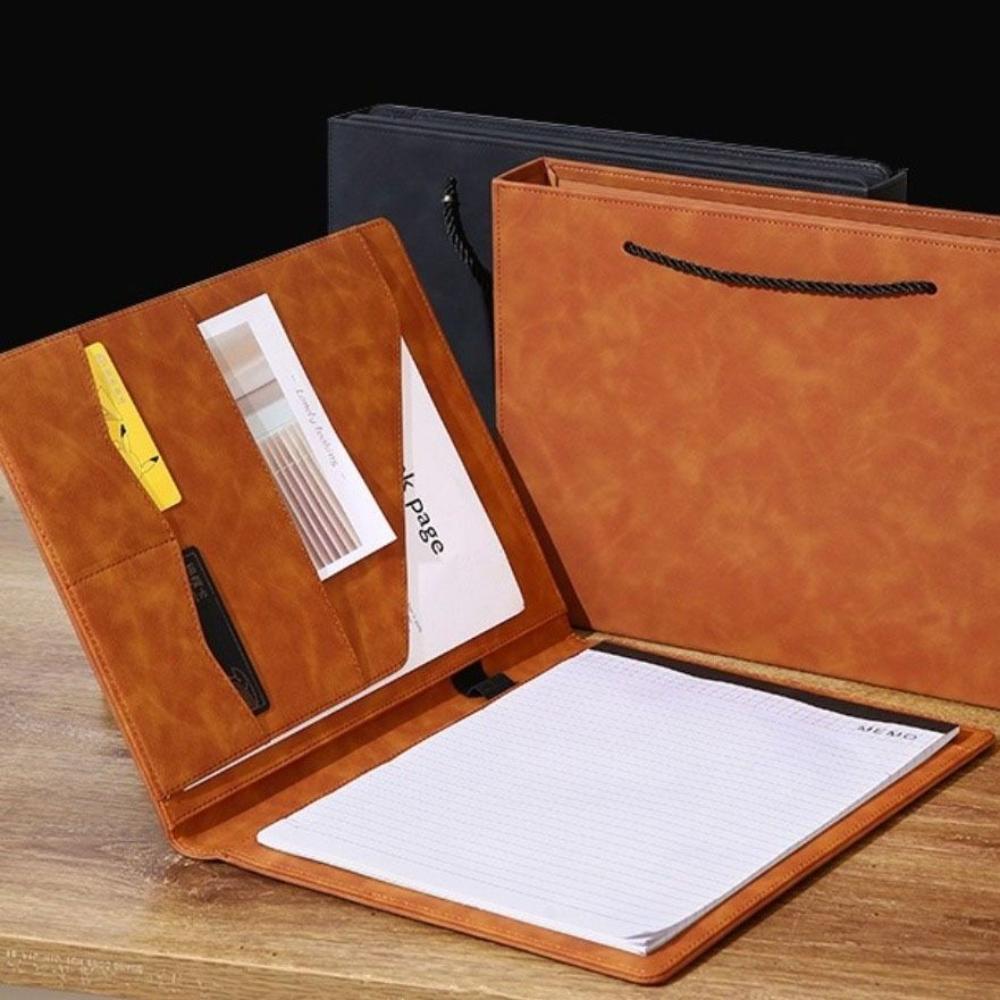 Multifunctional Contract File Folders A4 Leather Writing Case with Closure  Resume