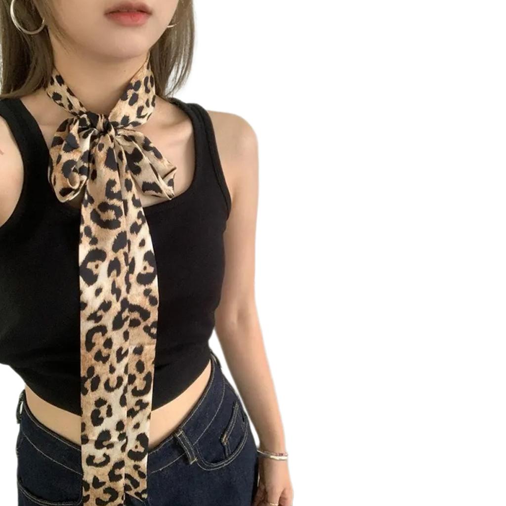 Long Narrow Scarf Leopard Print Multipurpose Skinny Neckerchief Neck Wrap Headband for Fashionable Women Waist Belt