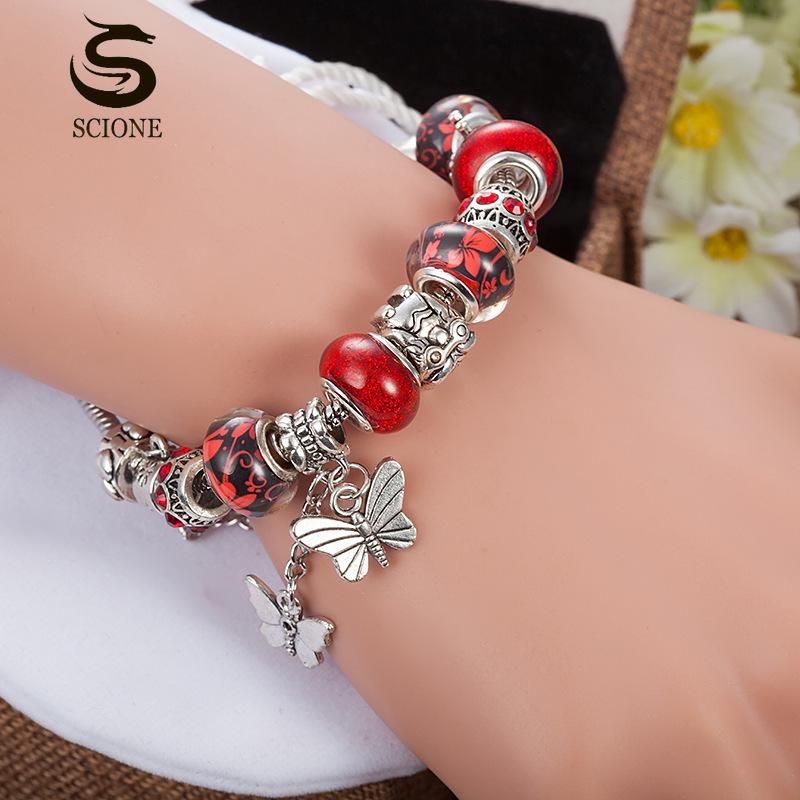 Fashion Design Butterfly Tassel Pendant Bracelet DIY Owl Money Bag Crown Big Hole Bead Bracelet