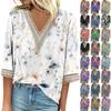 Women's Shirt Blouse Casual Loose Shirts 3/4 Sleeve Lace Print V Neck Tops Print Tops T-shirts Tee