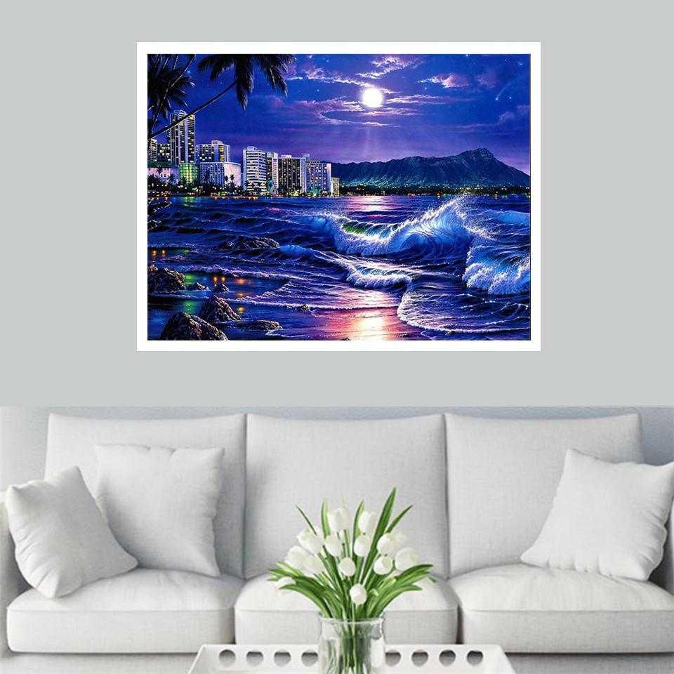 Алмазная картина, полный круглый квадратный морской ночной вид, сделай сам, алмазная вышивка, вышивка крестом, городская мозаика, подарки ручной работы