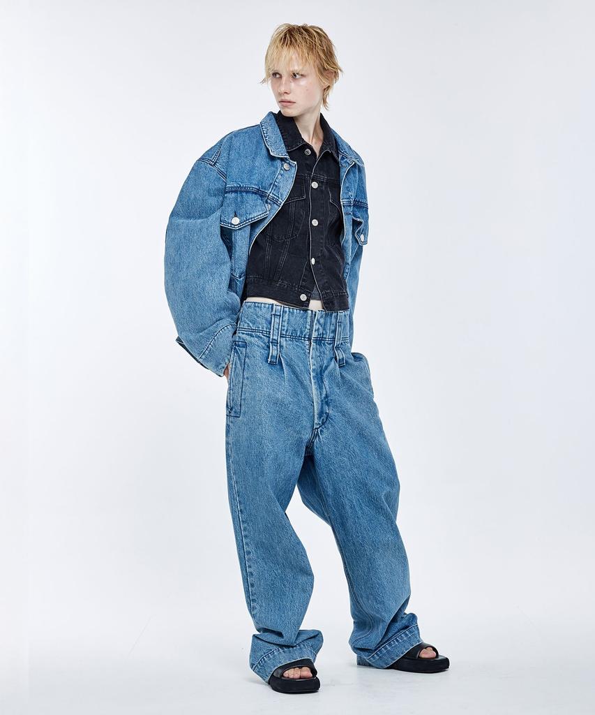 SOONJEANS Big Pocket Oversized Denim Trucker Jacket [Blue]