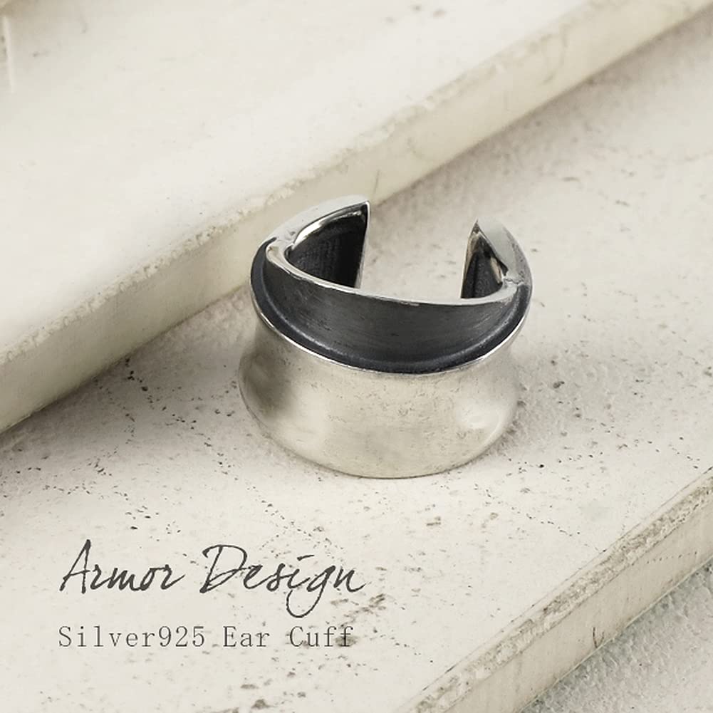 Shinjuku Gin no Kura Reverse Shell Round Twin Line Ear Cuff, Silver 925, Single Ear, Men's, Black, Simple, Non-Pierced Earring