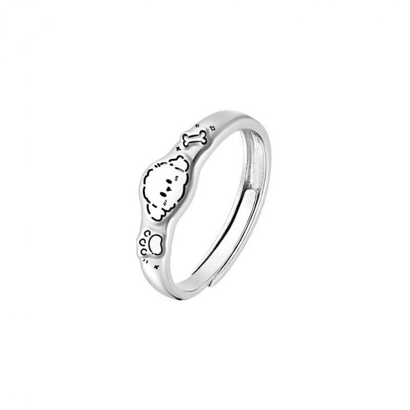 Cute Cartoon Kawaii Couple Rings Set Sterling Adjustable Open Band Women Men Vintage Style